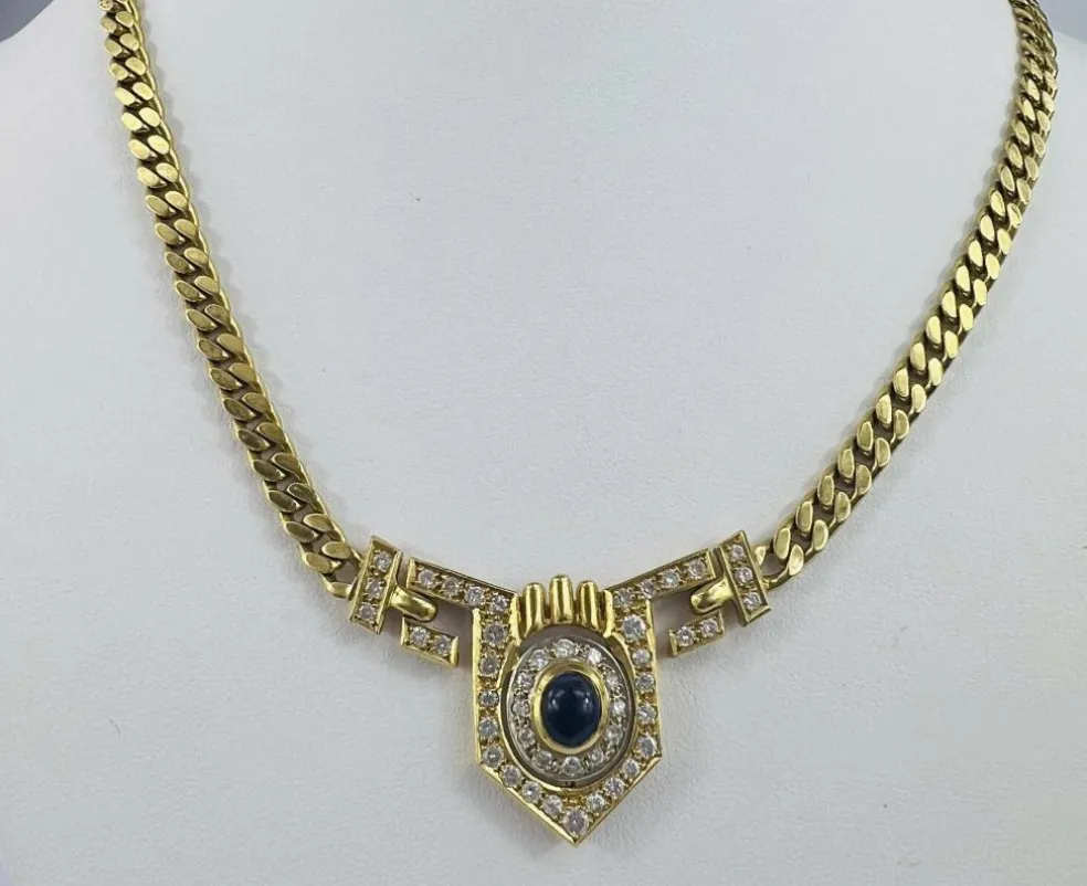 Collier en Or jaune, Saphir et Diamants