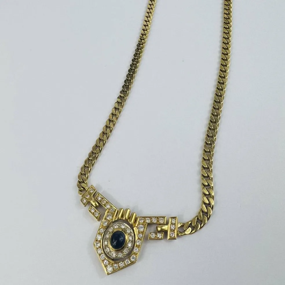 Collier en Or jaune, Saphir et Diamants