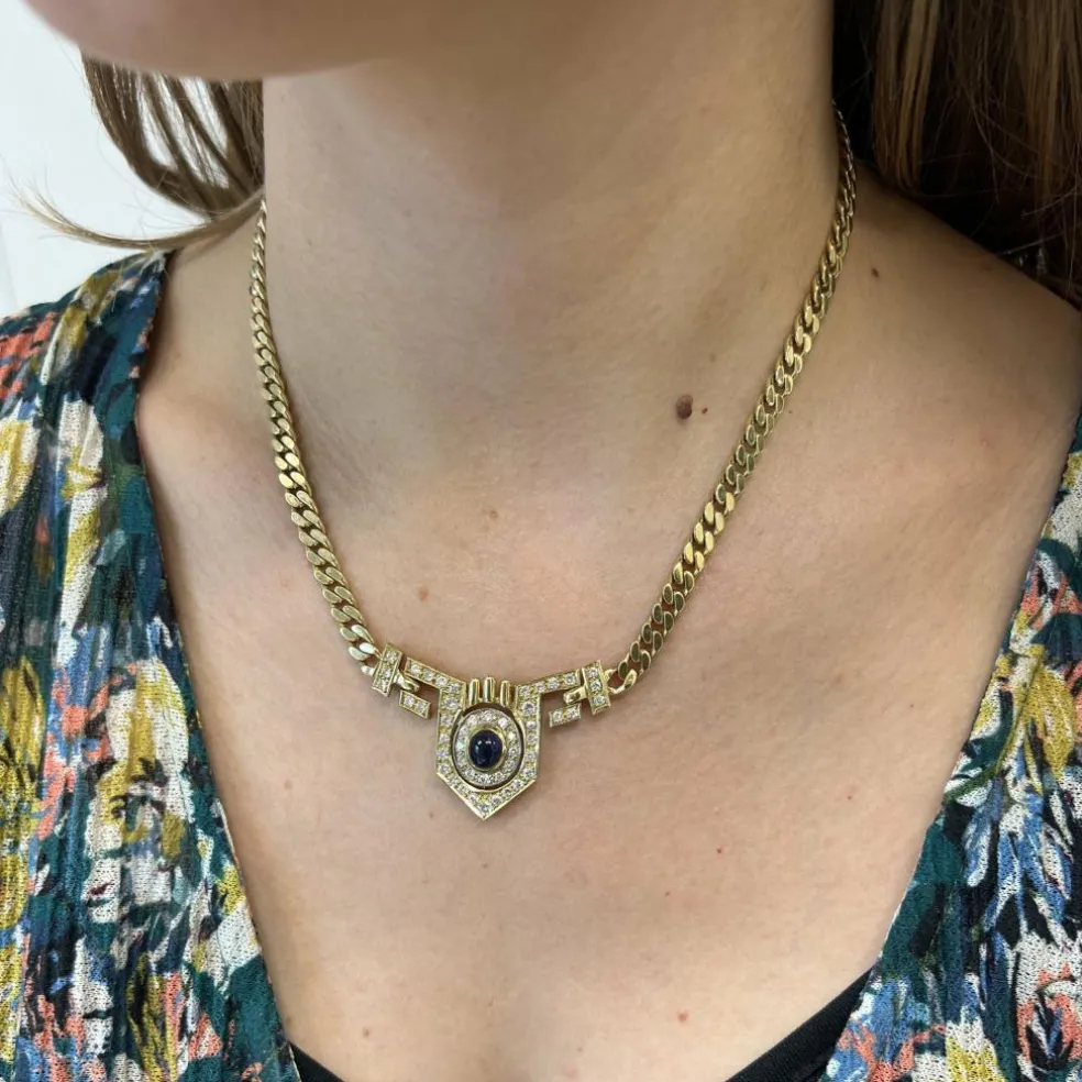 Collier en Or jaune, Saphir et Diamants