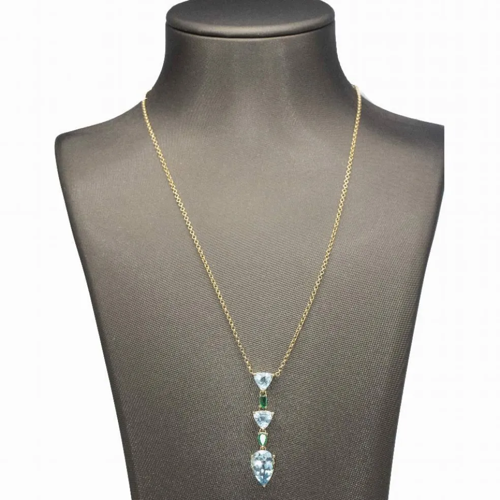 Collier en or jaune topaze émeraude