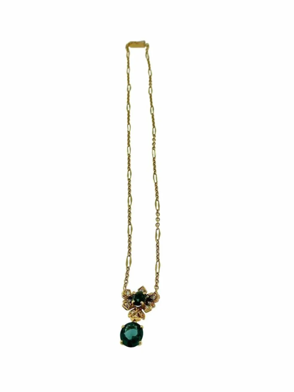 Collier en or jaune tourmaline, indigolite et diamants certificat IGI