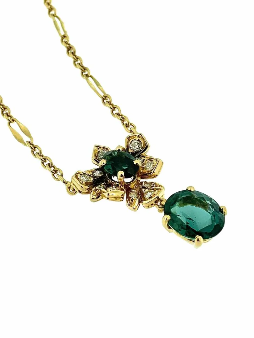 Collier en or jaune tourmaline, indigolite et diamants certificat IGI
