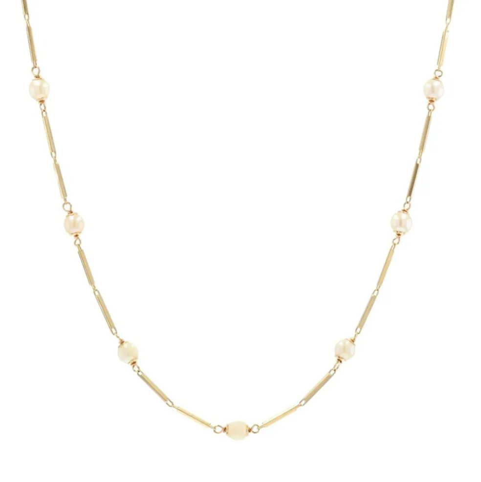 Collier en or maille batonnet et perles de cultures