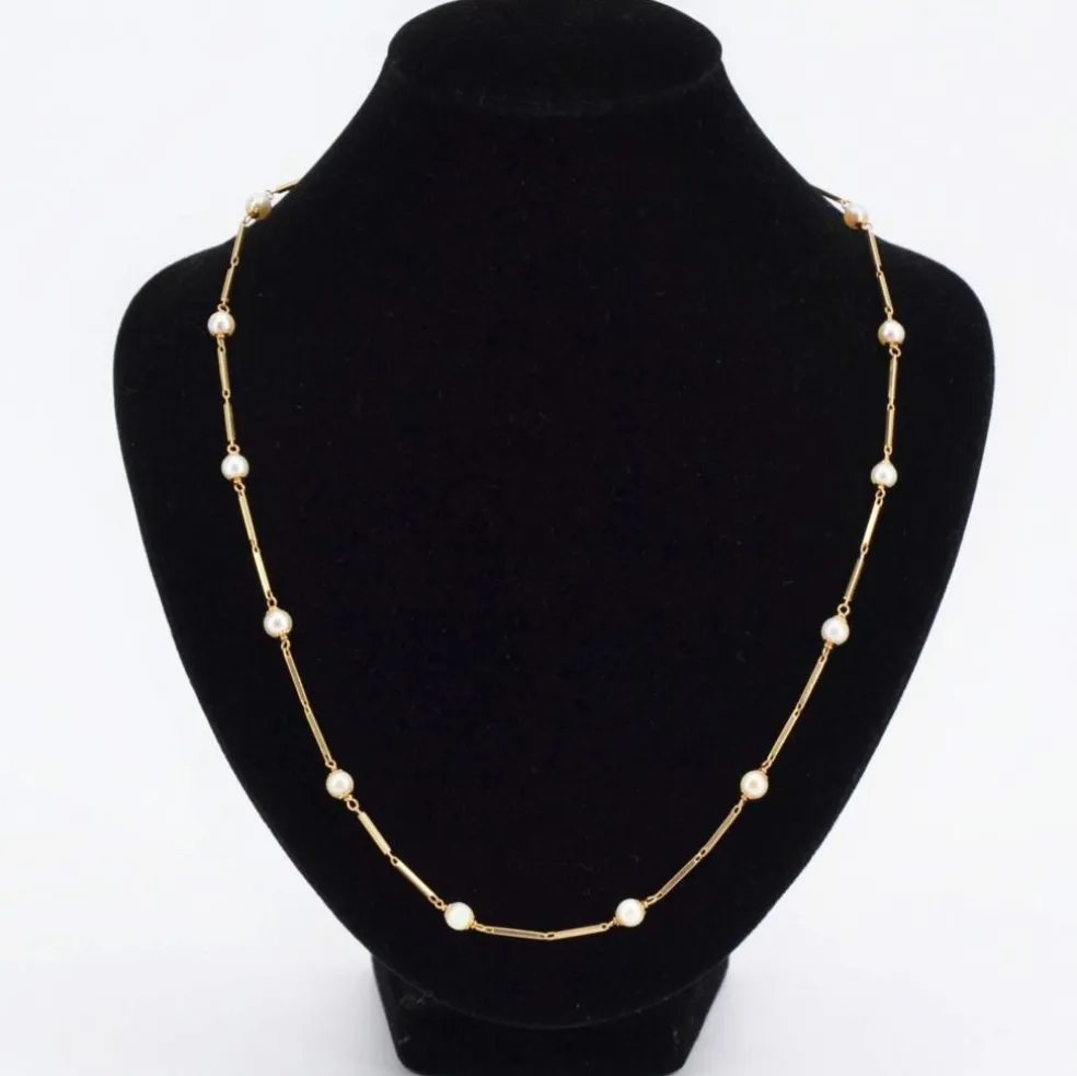 Collier en or maille batonnet et perles de cultures