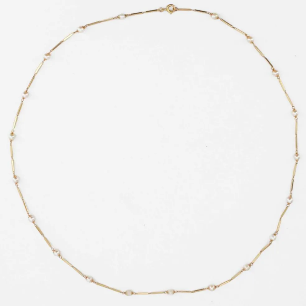 Collier en or maille batonnet et perles de cultures