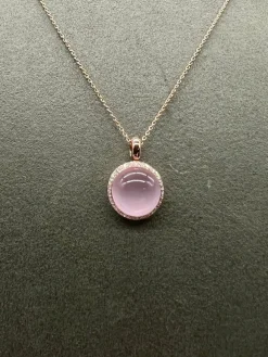 Collier en or rose 18 carats avec quartz rose et diamant
