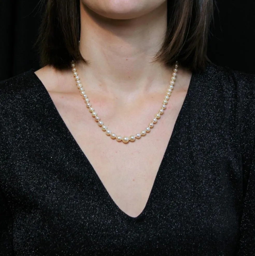 Collier en perles de culture fermoir or jaune