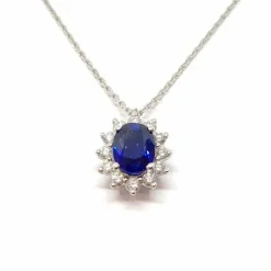Collier entourage saphir diamants or blanc