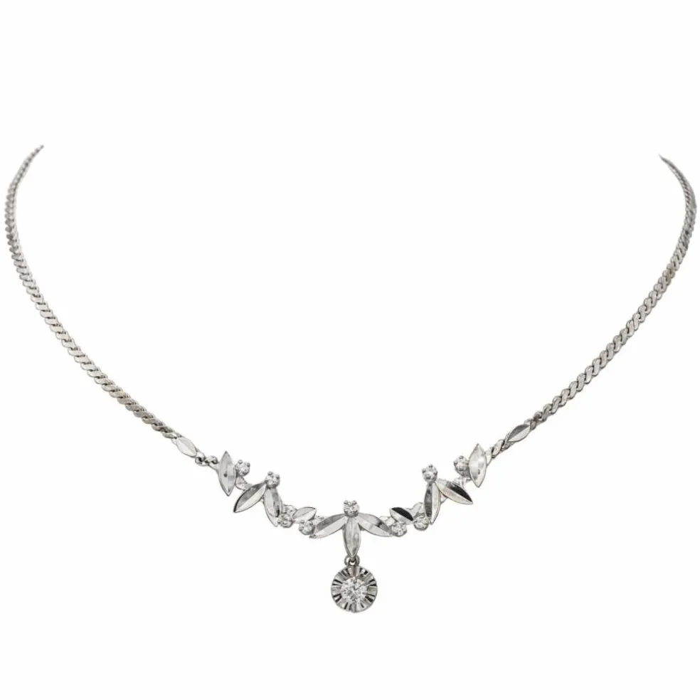 Collier Feuille Or blanc Diamant
