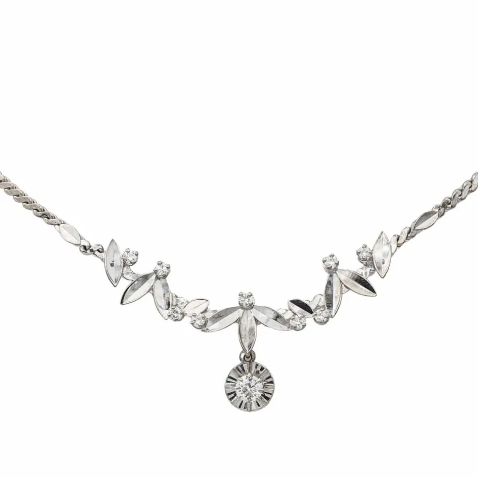Collier Feuille Or blanc Diamant