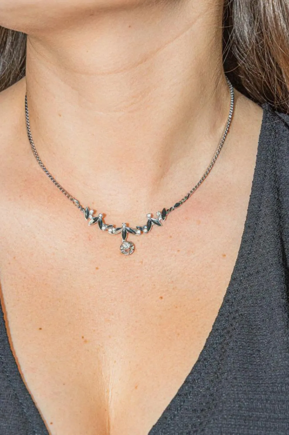 Collier Feuille Or blanc Diamant