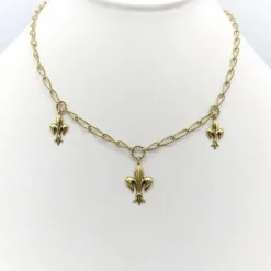 Collier fleur de lys victorien en or 14 carats avec chaîne faite main