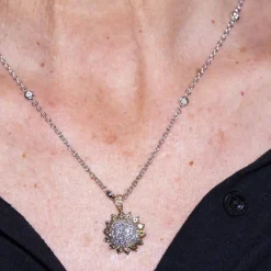 Collier Fleur de TOURNESOL Or Rose et Diamants