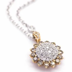Collier Fleur de TOURNESOL Or Rose et Diamants