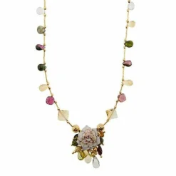 Collier fleur émaillée, diamants et pierres précieuses