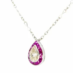 Collier Halo Diamant Rubis Platine