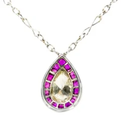 Collier Halo Diamant Rubis Platine