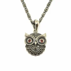 Collier hibou grenats argent