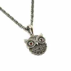 Collier hibou grenats argent