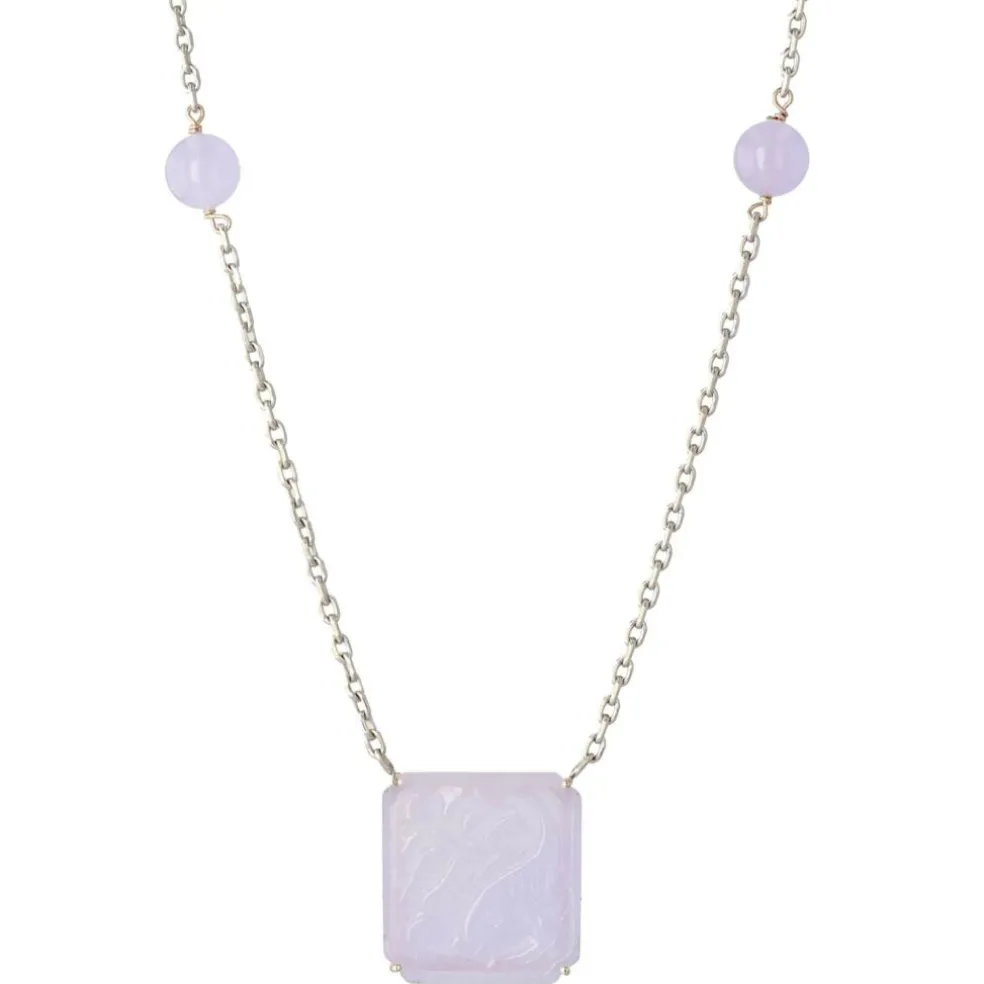 Collier jade jadéite parme et or blanc