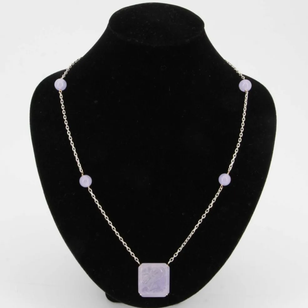 Collier jade jadéite parme et or blanc