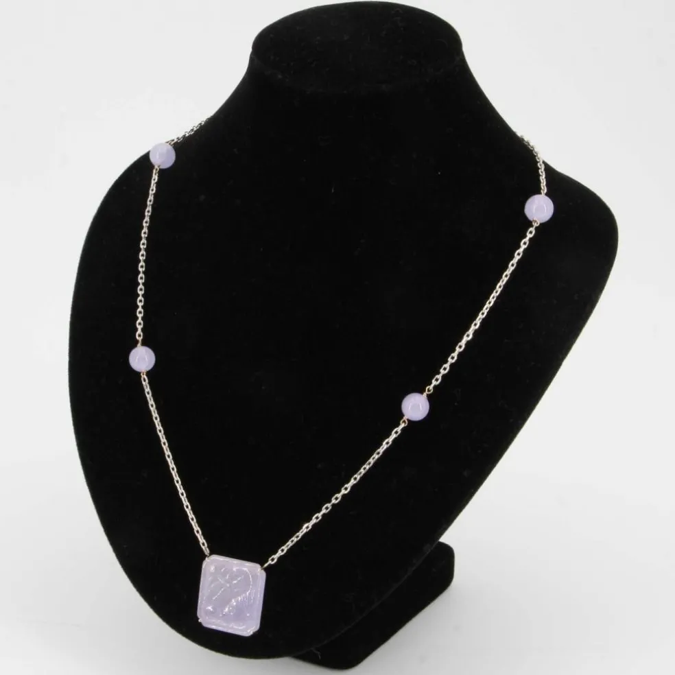 Collier jade jadéite parme et or blanc