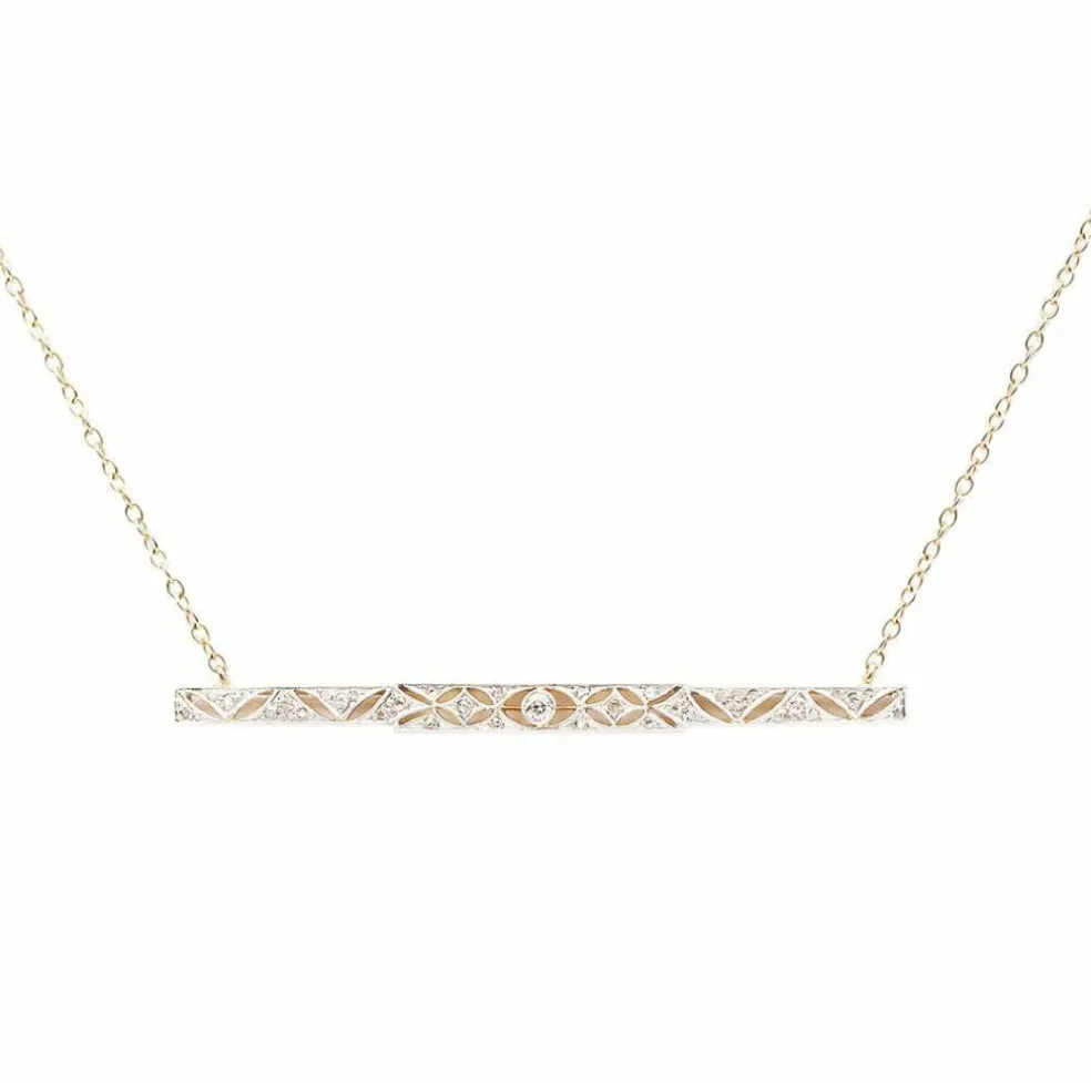 COLLIER LIGNE DIAMANTS OR GRIS & OR JAUNE
