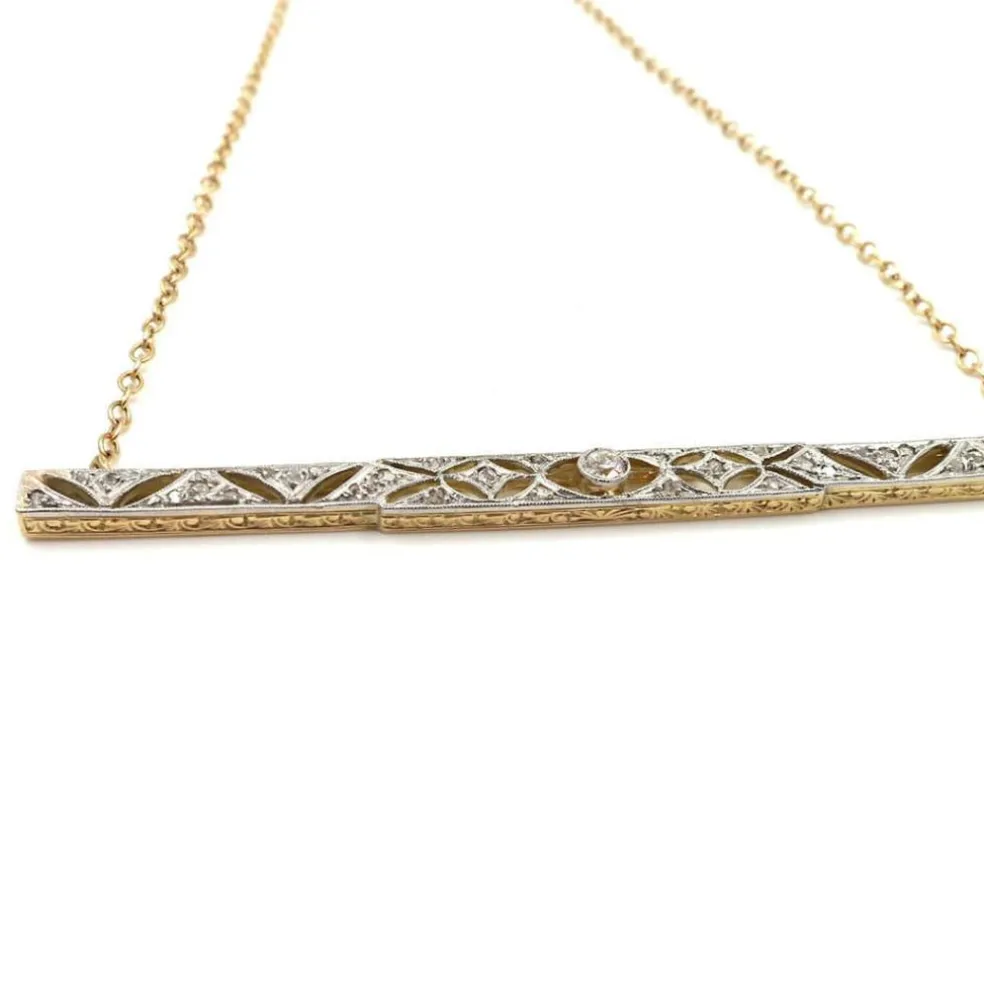 COLLIER LIGNE DIAMANTS OR GRIS & OR JAUNE