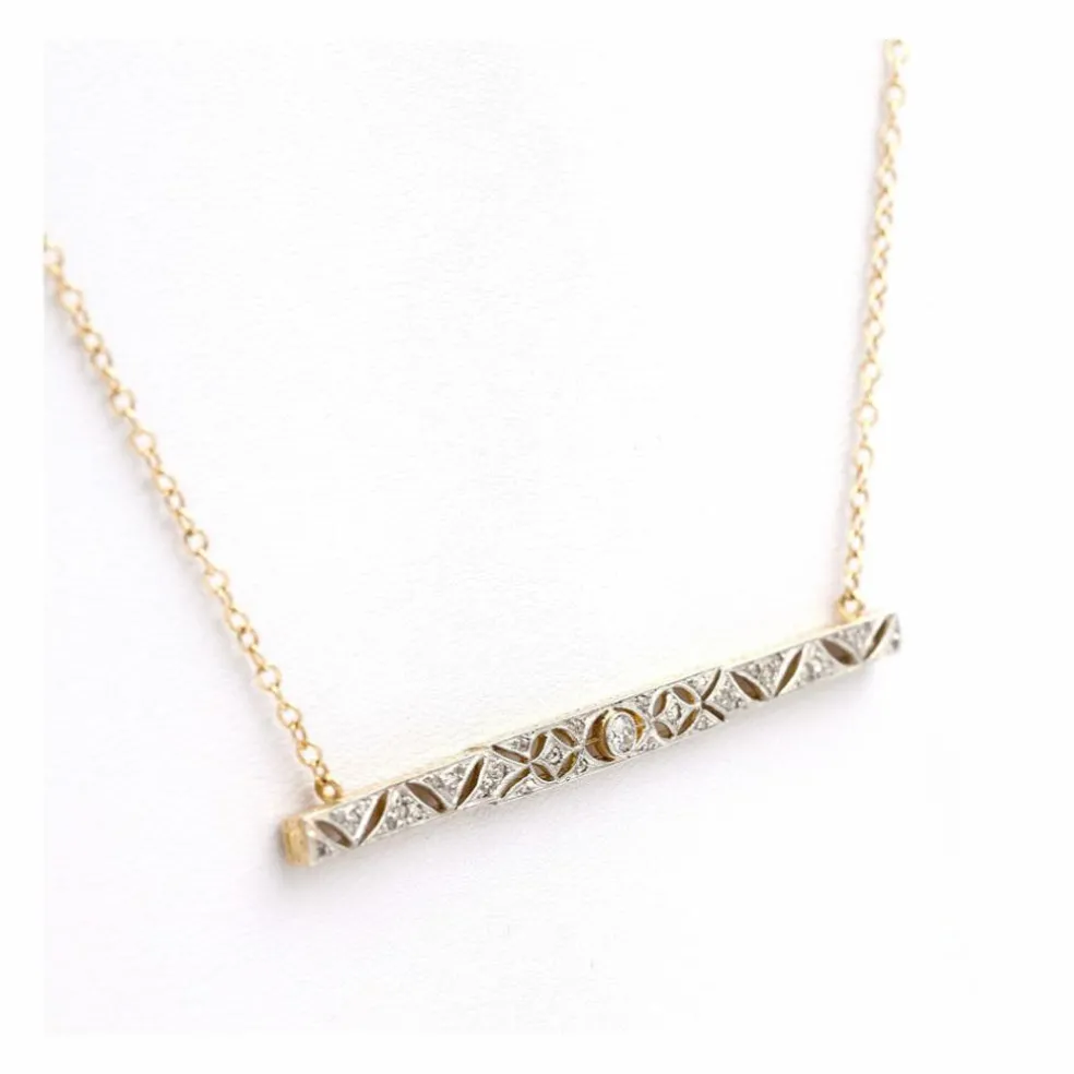 COLLIER LIGNE DIAMANTS OR GRIS & OR JAUNE