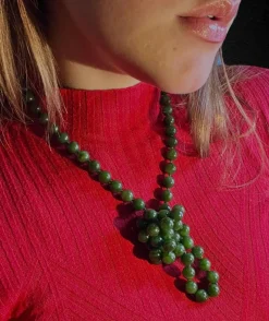 Collier long en perles de malachite