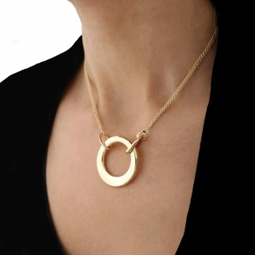 Collier Luxe Grand Cercle or jaune, fermoir cabochon saphir