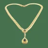 Collier maille anglaise or jaune, saphirs, diamants