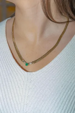 Collier Maille anglaise Or jaune Emeraude