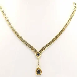 Collier maille anglaise or jaune, saphirs, diamants