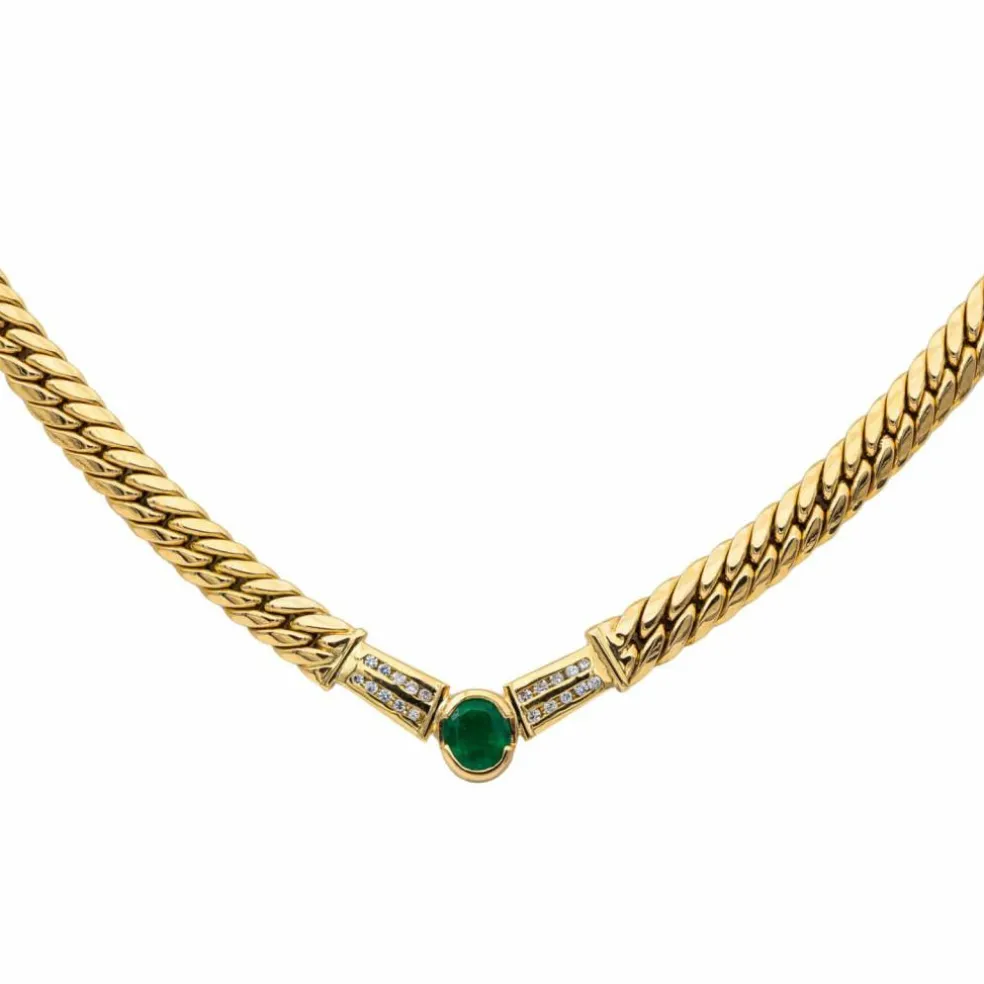 Collier Maille anglaise Or jaune Emeraude