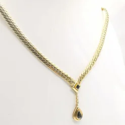 Collier maille anglaise or jaune, saphirs, diamants