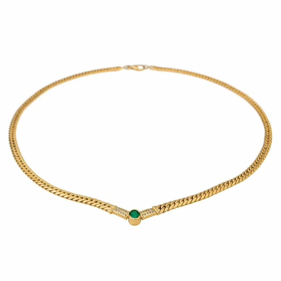 Collier Maille anglaise Or jaune Emeraude