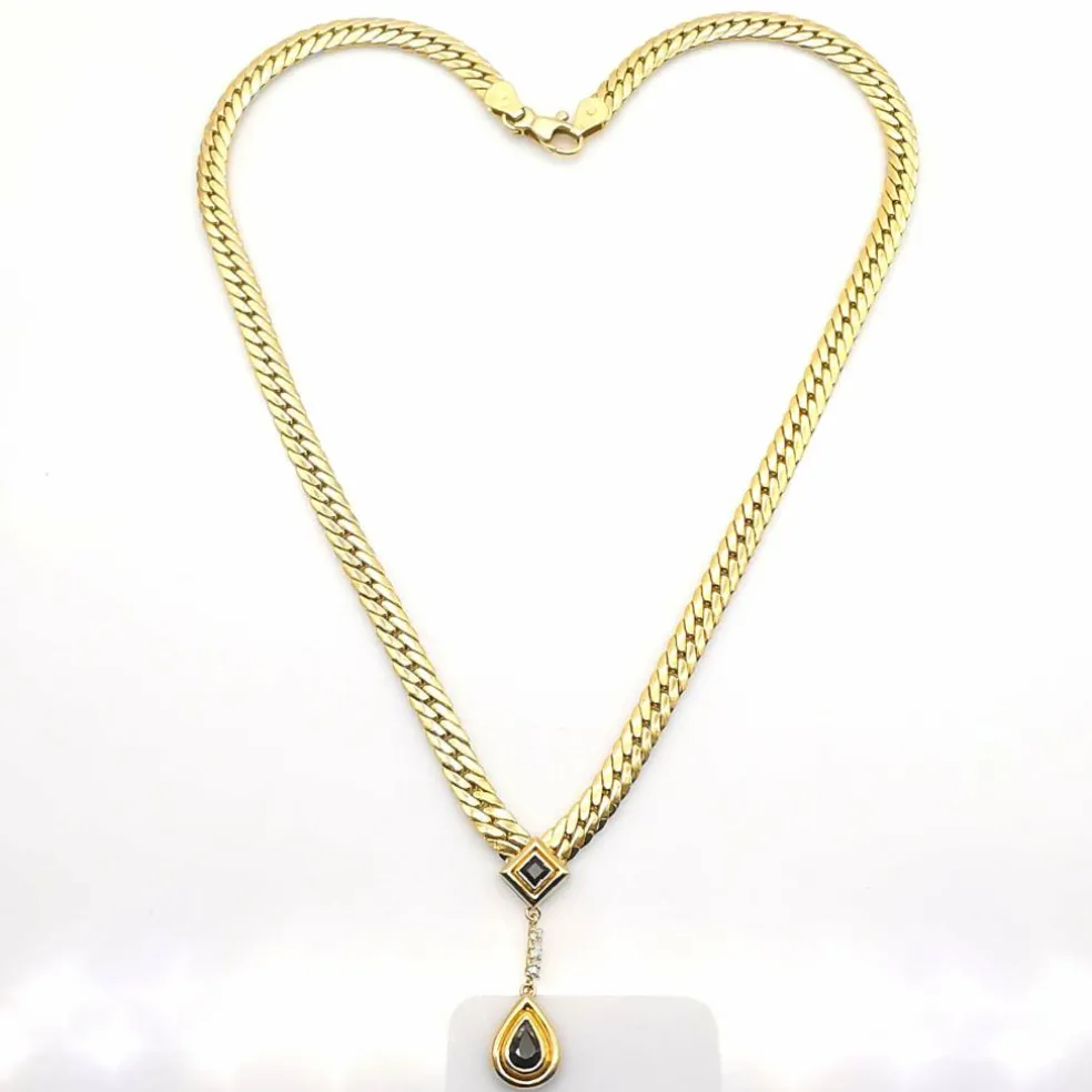 Collier maille anglaise or jaune, saphirs, diamants