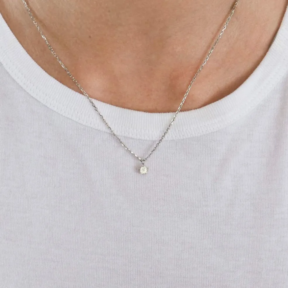 Collier maille forçat or gris et diamant