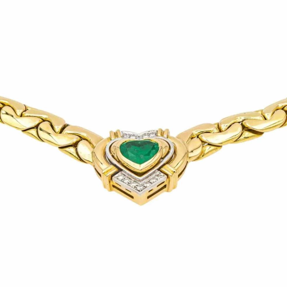 Collier Maille haricot Or jaune Emeraude, Diamant