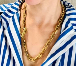 Collier maille marine guillochée, Or jaune