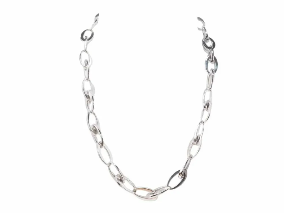 Collier maille ovale en or blanc