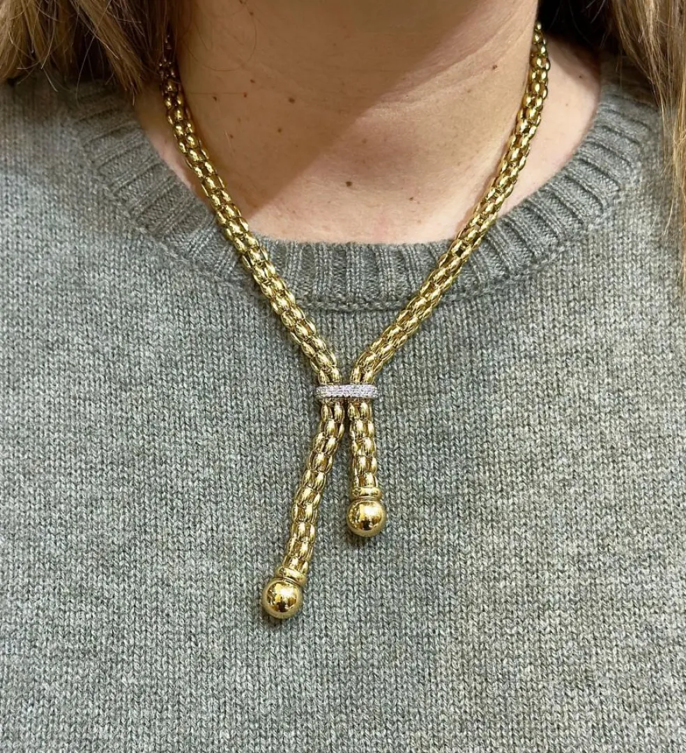 Collier maille Popcorn à pompons en or 18 carats