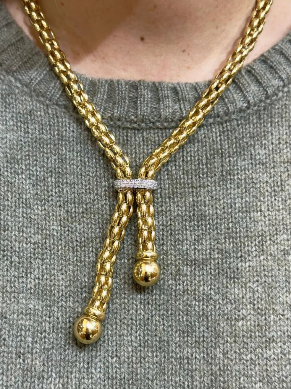 Collier maille Popcorn à pompons en or 18 carats