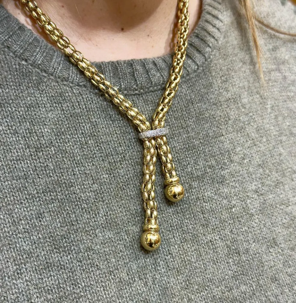 Collier maille Popcorn à pompons en or 18 carats