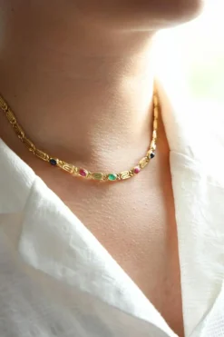 Collier Maille souple Or jaune Emeraude