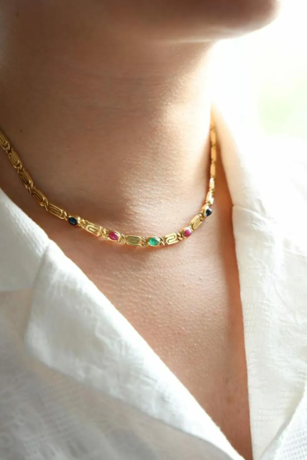 Collier Maille souple Or jaune Emeraude