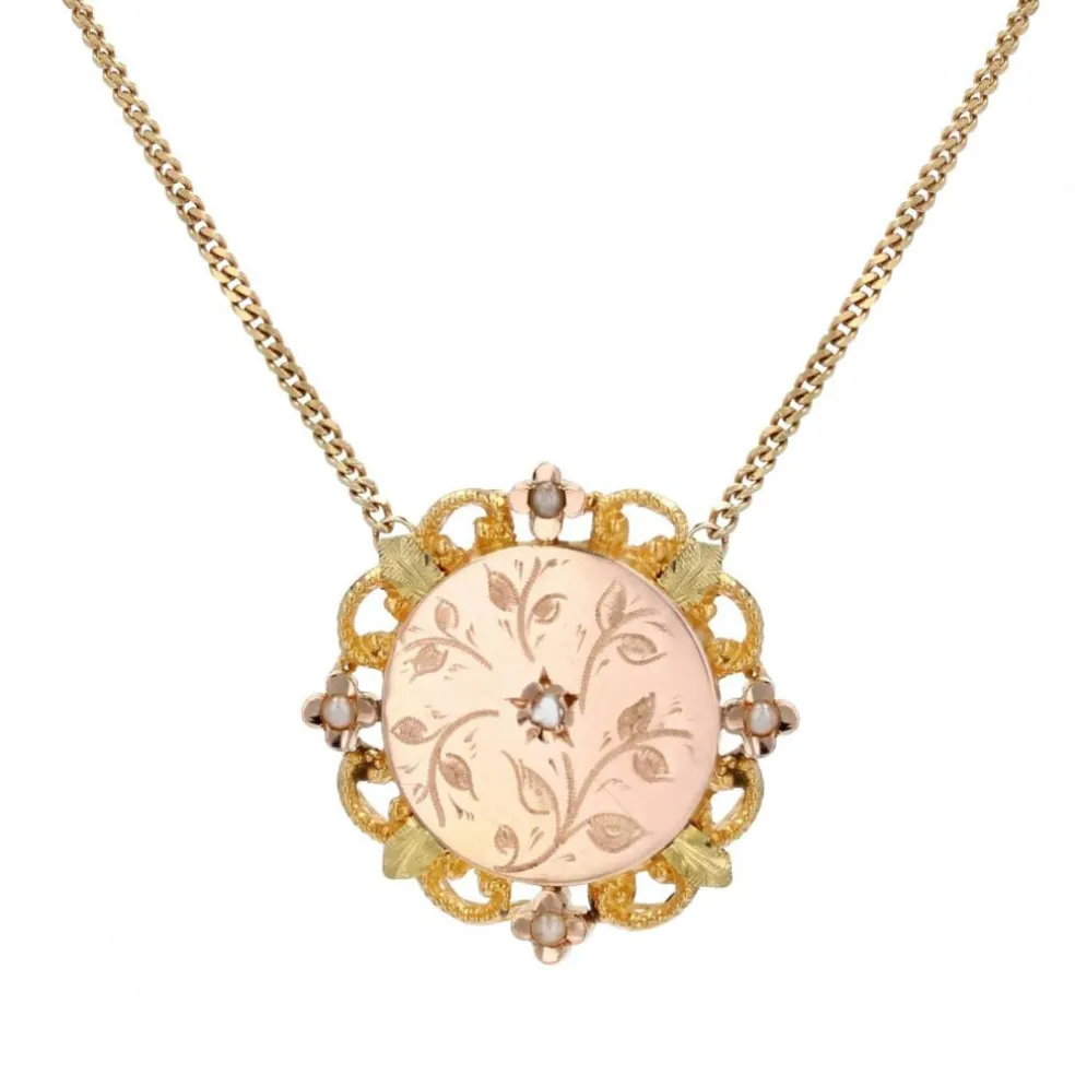 Collier Médaillon ancien perle diamants