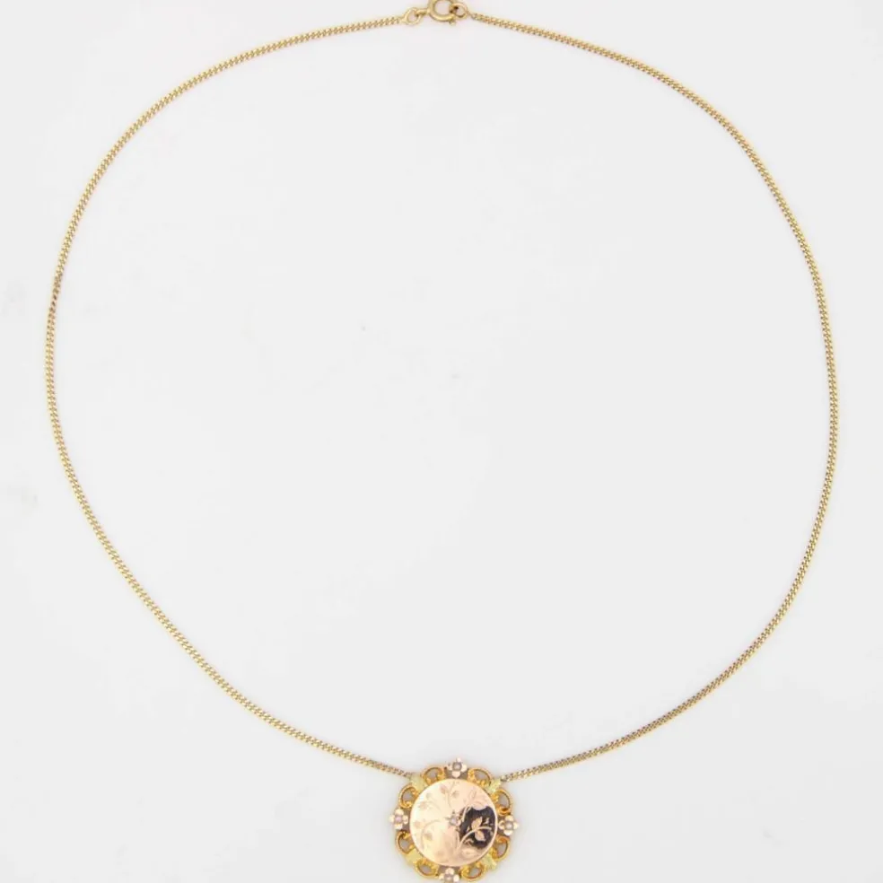 Collier Médaillon ancien perle diamants