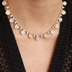Collier motifs cœurs 2 Ors, diamants